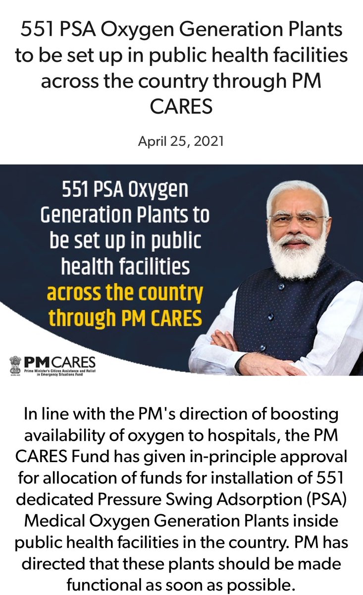 PMOIndia's tweet photo. 551 PSA Oxygen Generation Plants to be set up in public health facilities across the country through PM-CARES. 
https://t.co/RVz7V0Ob9V

via NaMo App https://t.co/A8sL66iDpV