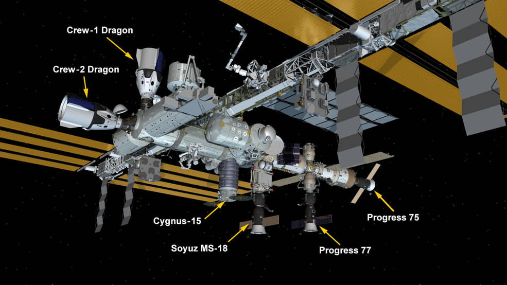 wakka44's tweet photo. La @Space_Station après l'arrivée du #CrewDragon2 hier. https://t.co/zk7B8VOLwq