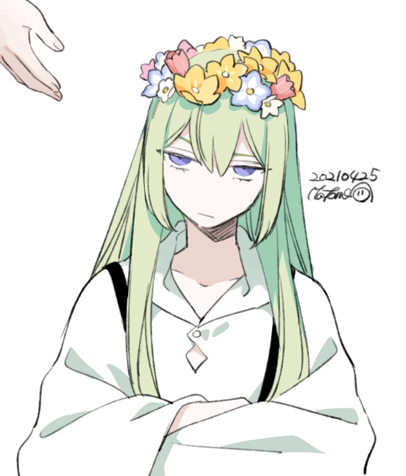enkidu (fate) 1other green hair long hair robe white robe head wreath androgynous  illustration images