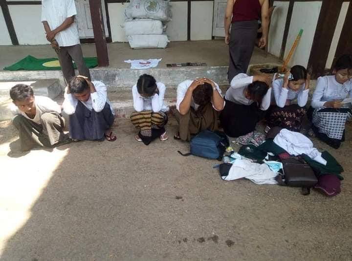 AliceYupar's tweet photo. CDM teachers were brutally abducted by military terrorists and forced to change uniforms in Nagayone Pagoda compound, Meiktila. Bullying our teachers is unacceptable. #Apr25Coup #ASEANsupportNUG #WhatsHappeningInMyanmar https://t.co/gR52sgaqfA