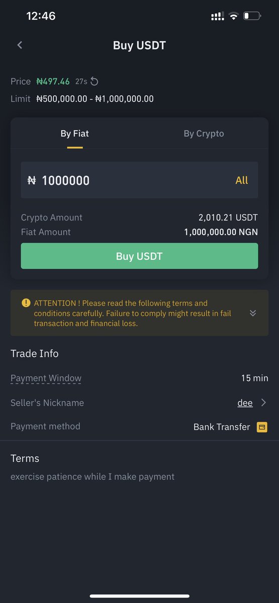 STEP 3Look for a suitable offer and click buy (the cheapest ones are usually at the Top). -Input the amount you want to purchase, and click Buy USDT.-Click on Payment method, copy the sellers account number and make a transfer of the exact amount in Naira to the seller.