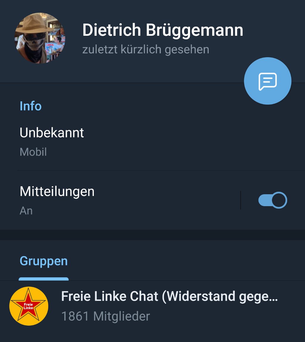 Henrik Merker On Twitter Ein Dietrich Bruggemann Ist Mitglied Der Telegram Gruppe Freie Linke Chat Widerstand Gegen Autoritaren Corona Kapitalismus Die Zur Querdenken Szene Gehort Unklar Ob Es Derselbe Ist Allenichtganzdicht Https T Co