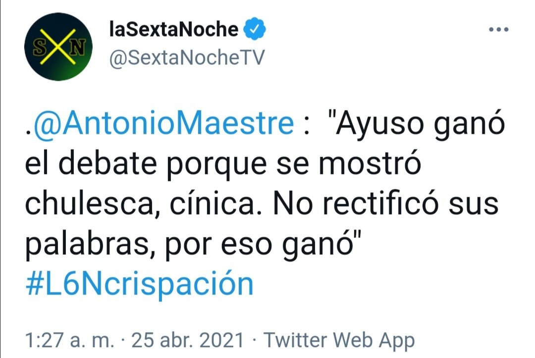 Accountable's tweet - "Antonio Maestre dice que Ayuso ganó el debate y esta  es su patética argumentación👇 " - Trendsmap