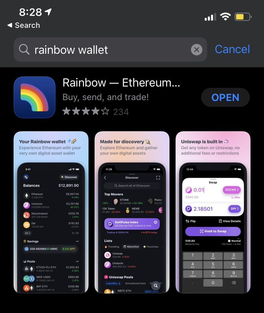 4. Get a free Ethereum wallet. I recommend  @rainbowdotme or  @MetaMask. 5. Buy enough Ethereum using the wallet to cover the cost of your domain (add a little extra just in case)6. Go back to the ENS domain website, click the menu in the top right and connect your new wallet.