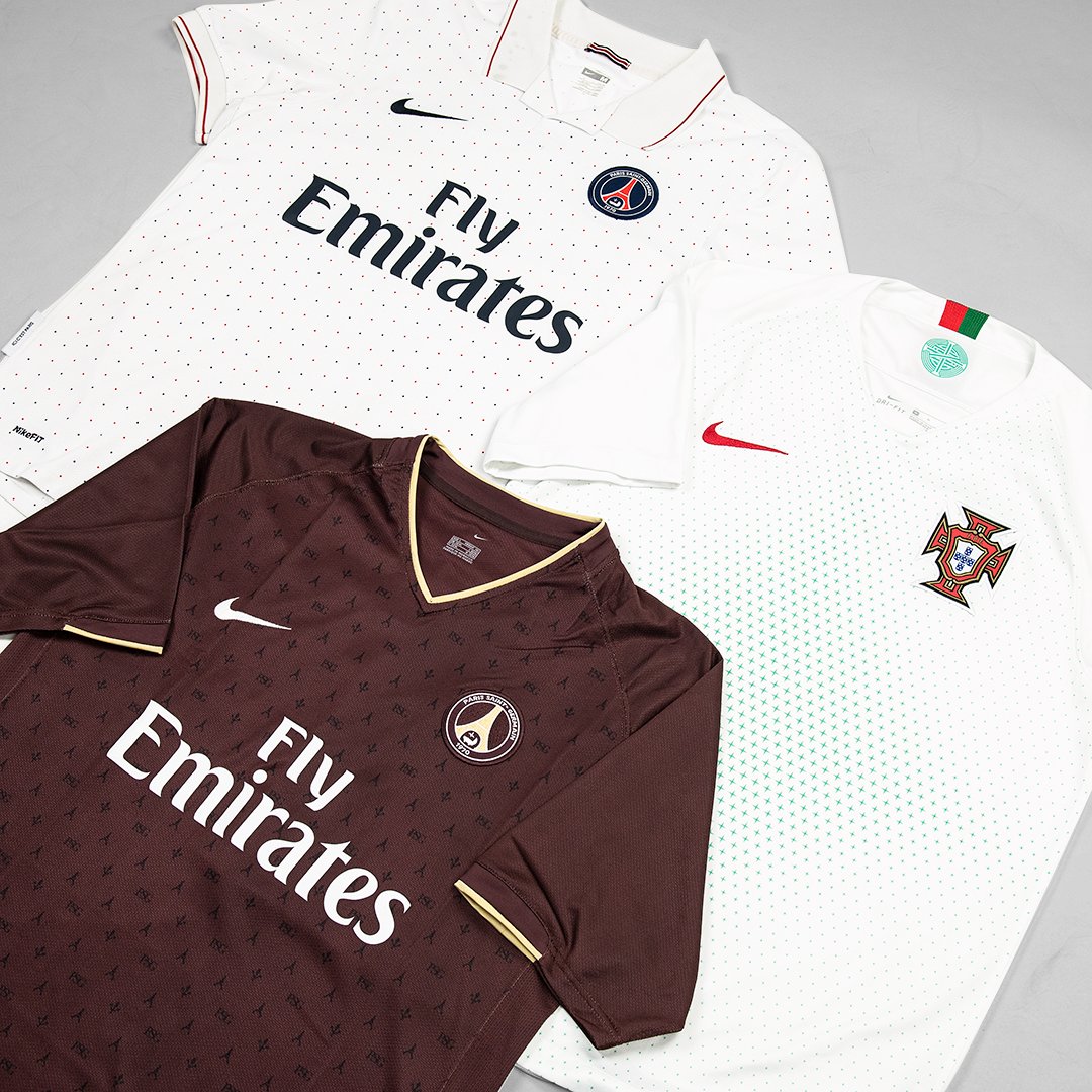 Classic Football Shirts on X: Nike Patterns PSG 06 & 09 Away and  Portugal 18 Away Three great examples of using tiny symbols/graphics to  produce a clean pattern within the shirt.  /