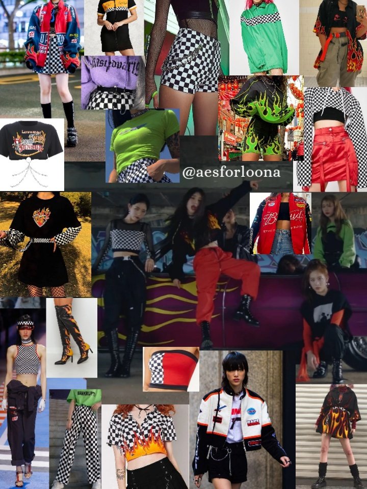 I CANNOT understand why they never use outfits from the MV for the stages so I'm giving them full on racer styleNeon, checkered and flame patterns, racer jackets. Go bold or go home. © Tommy Hilfiger 2018, Harajuku street style (the rest is fast fashion I won't credit)