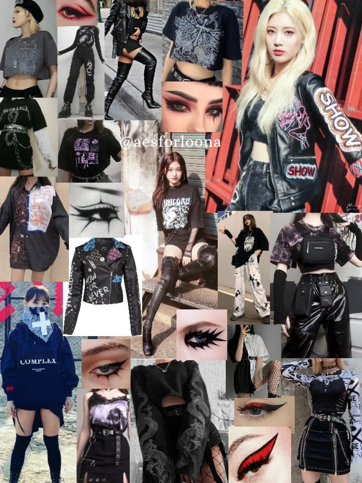Vivi scene could have been way more exploted so I'm using "goth graffiti" aesthetic for the stagesWith black as the base, graffiti elements, leather and tattoo/punk makeup © Harajuku street style, @lilit_style (rest of the makeup unknown)