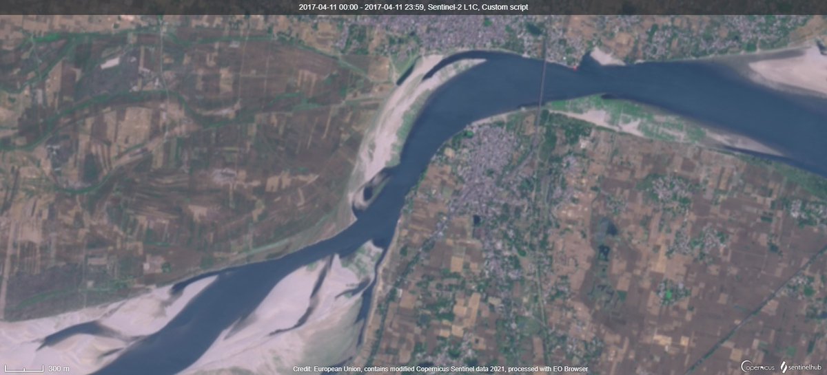 A typical pre-covid (second wave) image for Dohrighat in the left from 2017 April. (Mild orange can be seen)Image from today morning in the right.Ignore the farm fire in the left side of today's satellite image. But check the intensity of the two fires in the river ghats.