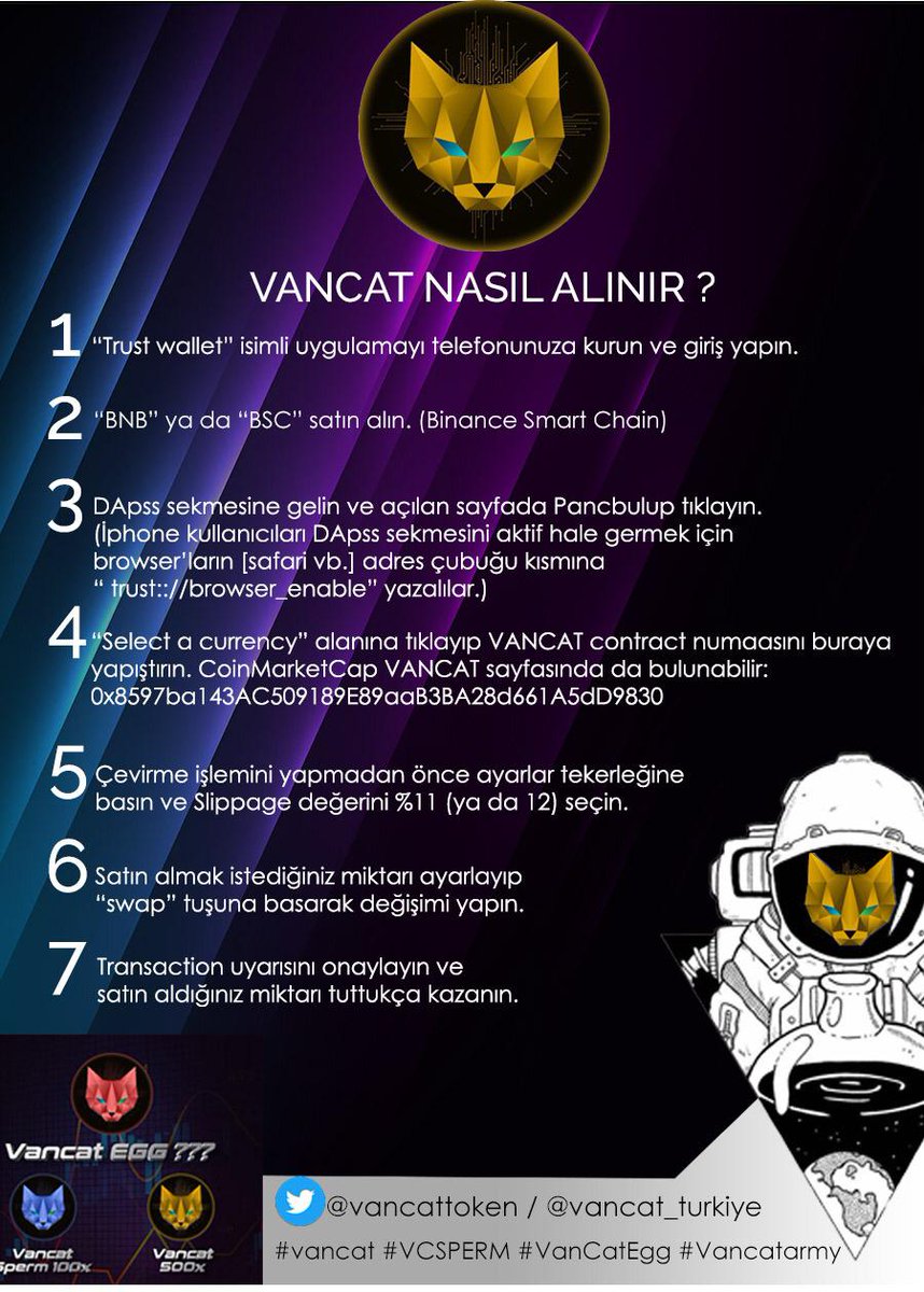 VANCATTR1's tweet photo. Adını Van Kedilerinden alan, Türkiyenin yerli ve milli yatırımı olan, son zamanlarda yatırımıncılarının yüzünü güldüren ve satışa cıktıgı andan itibaren yoğun ilgi ve talep gören
 #Vancattoken nasıl alabilirim??
 😻 TAKİPTE KALIN 😻
 #VancatEgg #Binance #sınanmayanaşkaşkdeğildir https://t.co/yGJDOxm54s