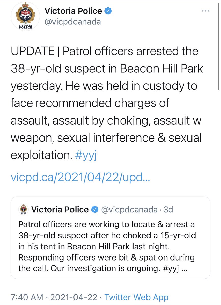 A lot of extremely normal mentions/likes from extremely normal groups who have extremely normal opinions about the significance of 38 year old men engaging in sexual relationships with teens under the age of 18 (15 in this case) in Beacon Hill Park today.Concerning.   #yyj