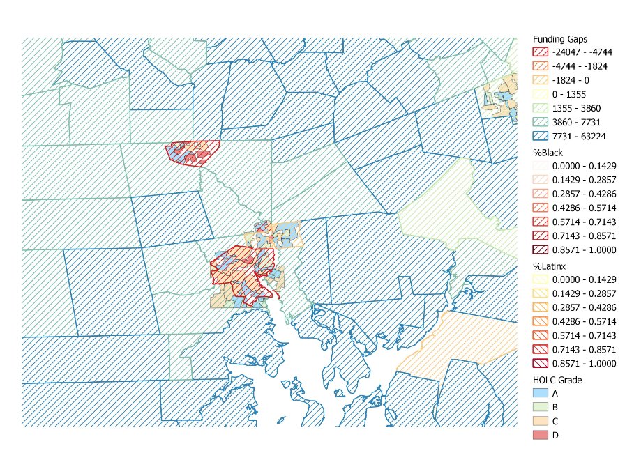 This one is especially crazy - Rhode Island funding gaps (in 2018) with 1939 redlining underneath: