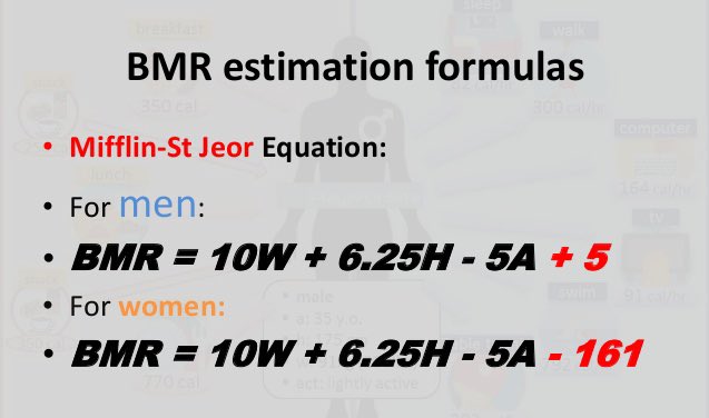 There are a few formulas out there to calculate this but the one I prefer to use is the Mifflin St Jeor Equation, it’s easier to use than it sounds I promise loool This is the equation. Weight (W) is in kg Height(H) is in cm(A) is Age