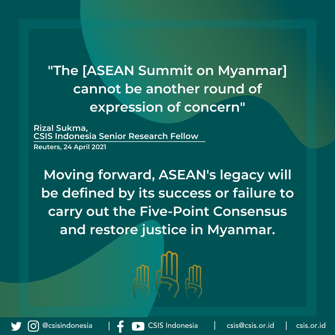CSIS Indonesia (@csisindonesia) on Twitter photo <a href="/andrewmantong/">Andrew W. Mantong</a> <a href="/Kuniwawa/">Lina Alexandra</a> <a href="/EvanLaksmana/">Evan A. Laksmana</a> “If ASEAN cannot collectively agree to deliver an ASEAN-led mechanism to Myanmar, member states & regional powers should consider other options to address the current & future strategic challenges arising from Myanmar’s ongoing political crisis.”
Image: <a href="/DrRizalSukma/">Dr. Rizal Sukma</a> <a href="/andrewmantong/">Andrew W. Mantong</a> <a href="/Kuniwawa/">Lina Alexandra</a> <a href="/EvanLaksmana/">Evan A. Laksmana</a> “If ASEAN cannot collectively agree to deliver an ASEAN-led mechanism to Myanmar, member states & regional powers should consider other options to address the current & future strategic challenges arising from Myanmar’s ongoing political crisis.”
Image: <a href="/DrRizalSukma/">Dr. Rizal Sukma</a>