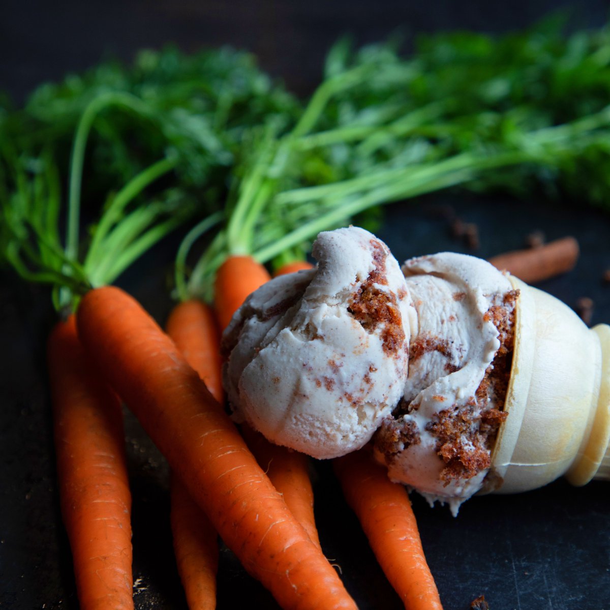 Clumpies's tweet photo. Make sure to eat your veggies! Our Carrot Cake ice cream does have carrots in it, so we think that counts. Are there any vegetables you'd like to see make an appearance on our menu in the future? https://t.co/uNbLSgWyle