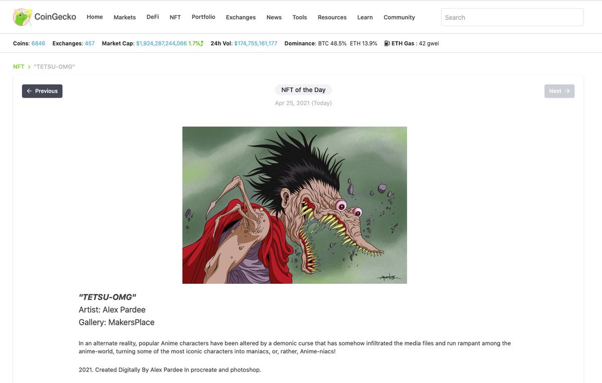 Are you anime-niacs this weekend? "Tetsu-OMG" by <a href="/alexpardee/">Alex Pardee</a> , the NFT of the day from <a href="/makersplaceco/">MakersPlace</a> gallery