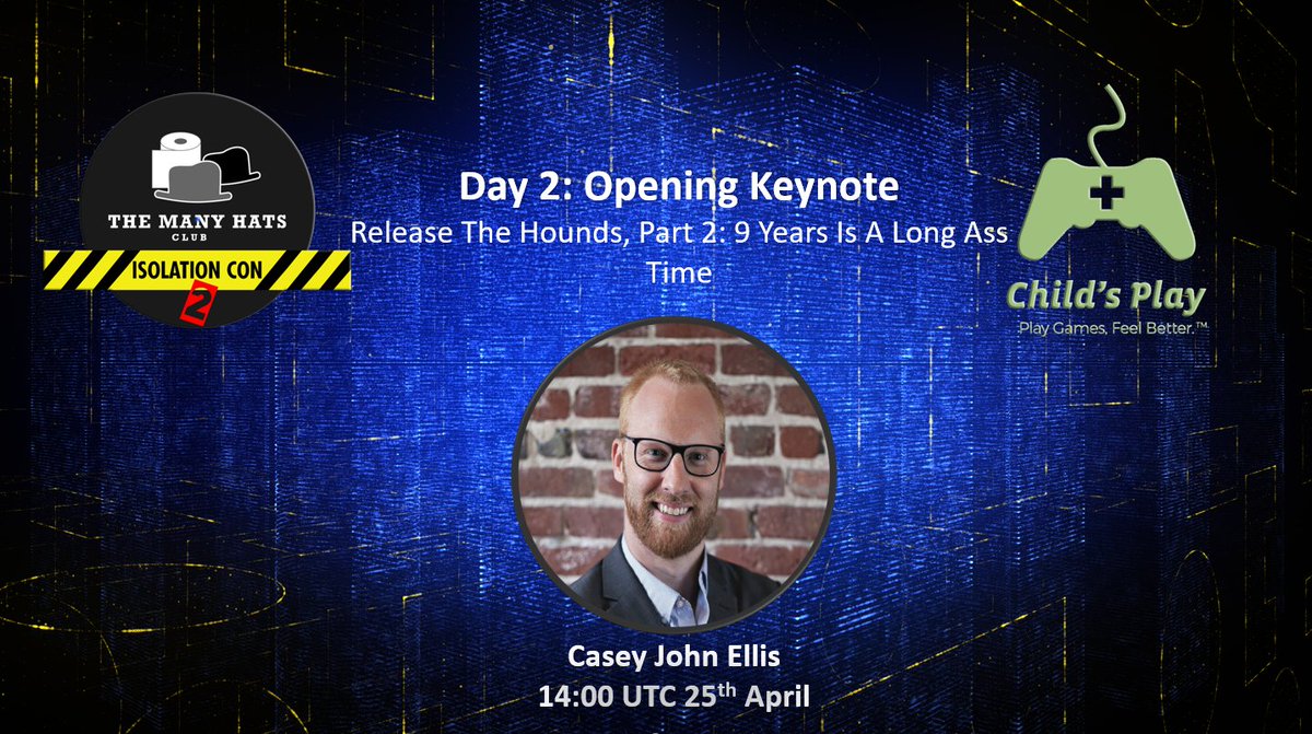 IsolationCon2- 24th - 25th April 2021 (@isolationcon) on Twitter photo In 20 minutes we have <a href="/caseyjohnellis/">cje</a> kicking off Day 2 with his awesome keynote! 
twitch.tv/themanyhatsclub In 20 minutes we have <a href="/caseyjohnellis/">cje</a> kicking off Day 2 with his awesome keynote! 
twitch.tv/themanyhatsclub