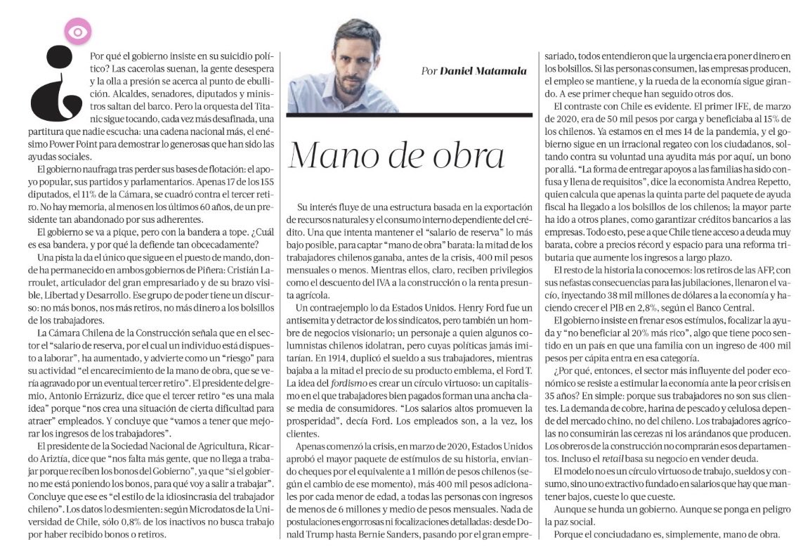 Todo ciudadano que desee opinar informado, debe leer las columnas de <a href="/DMatamala/">Daniel Matamala</a>