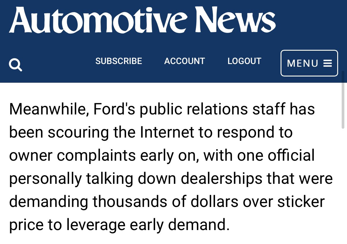 They gave New Jersey buyers $5,000 off after delays in production pushed deliveries past the time when incentives had ended. Incentive gone because of Ford’s delay, so Ford paid for it they made Mike Levine force dealers not to markup huge social media focus