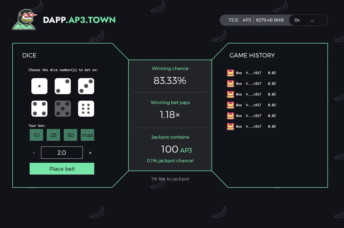 🍌During the AMA with AMA LOVERS CLUB, I presented a new usecase that will be coming soon to the #AP3 ecosystem (beta tests will begin soon)
🍌By tomorrow, a dedicated article about the new #AP3 product will be published on Medium with all of the details

#DAPPS #dapp #BSC #DeFi