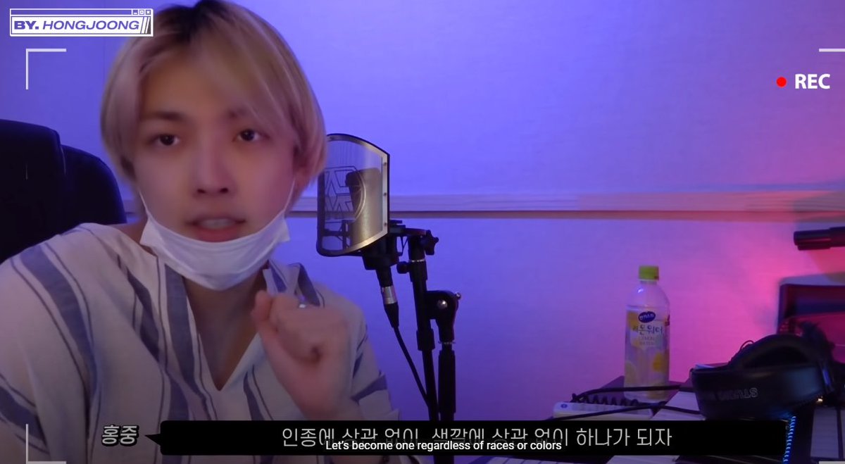 Hongjoong made a cover for Michael Jackson's "Black and White" and wrote his own rap lyrics into the song with original lyrics. He said himself that he wanted to appeal to society with so important message about us all being one, no matter of race and color
