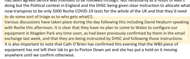 Cooper: “It is clear that they [Roche] have no plan to come to Wales….and that they are being instructed by DHSC and following those instructions” [Background: David Heyburn mentioned below is the Operations Head for microbiology at PHW]
