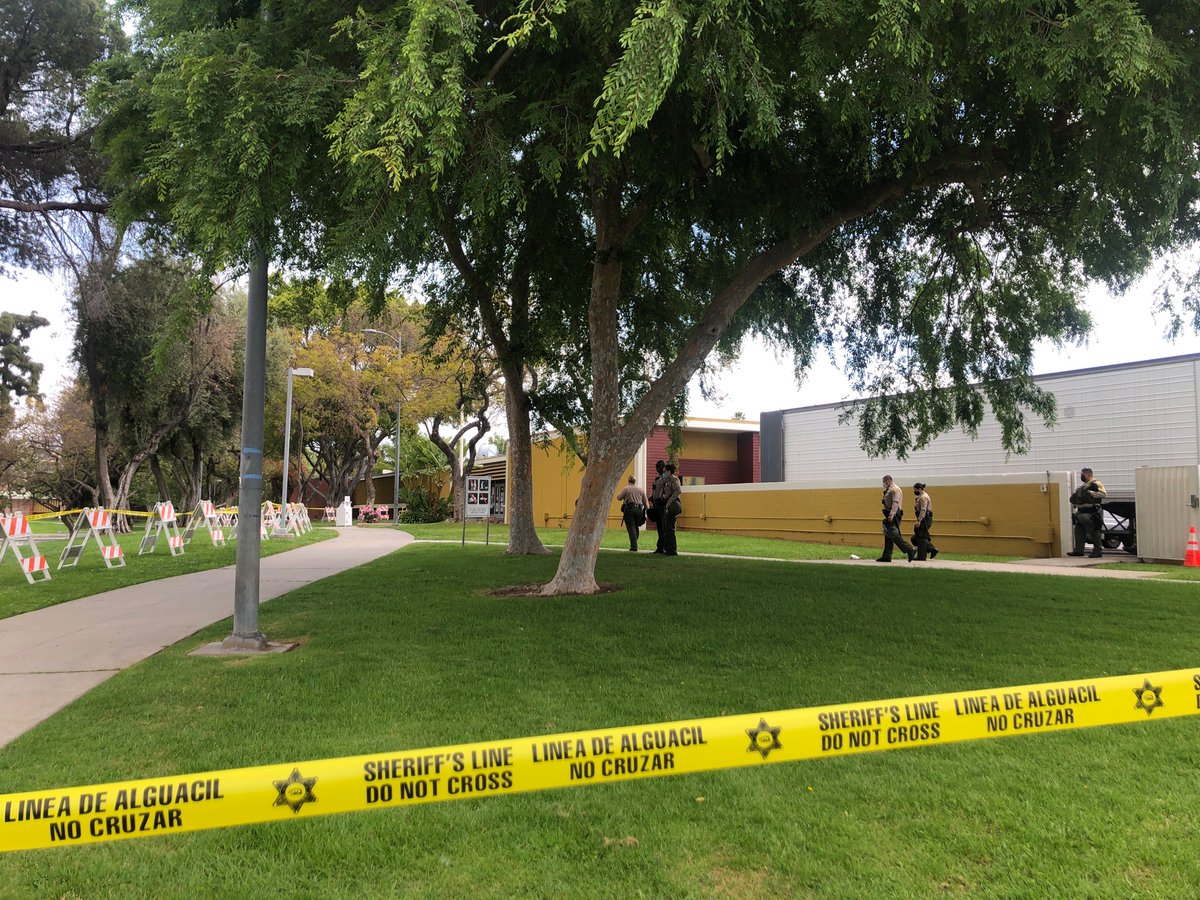 Here at the East Los Angeles Sheriff’s Station for a press conference held by families who have been harmed by deputies. The station has been completely blocked off by police tape. LASD members are coming out in riot gear.