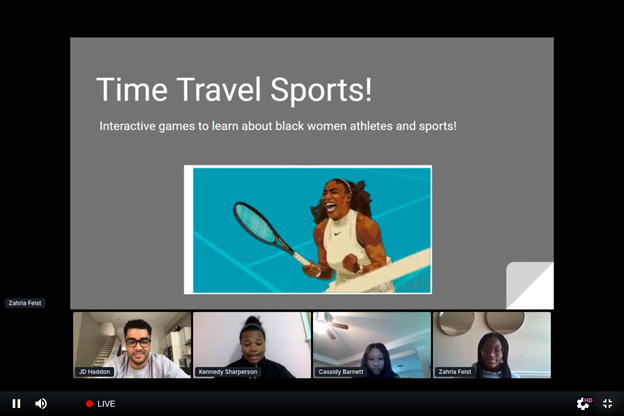 BlackGirlsCode's tweet photo. First up is team Mind Install! #futuretechbosses Kennedy, Cassidy and Zahria's project Time Travel Sports is a platform that features interactive games about Black women athletes throughout history! #stem #hackathon #tech #innovation #poweringhumanconnection https://t.co/a54w1lMROV
