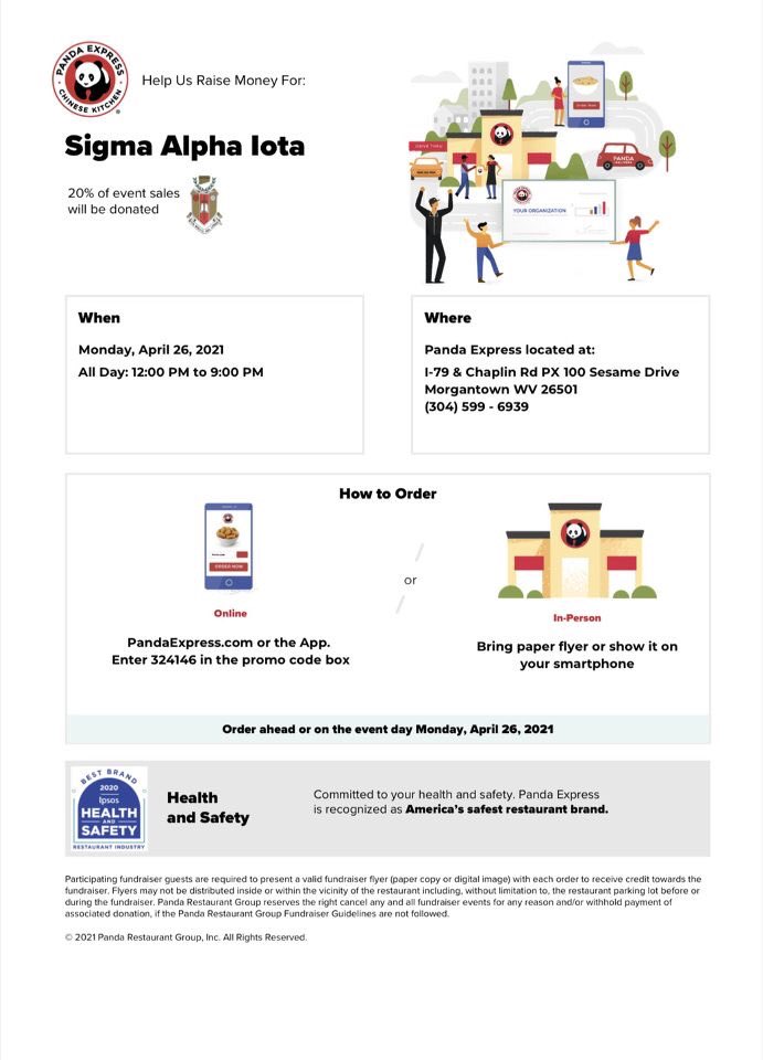 Start your week off right tomorrow by getting dinner at Panda Express! The fundraiser is all day, 12PM-9PM, April 26th!😋🍴