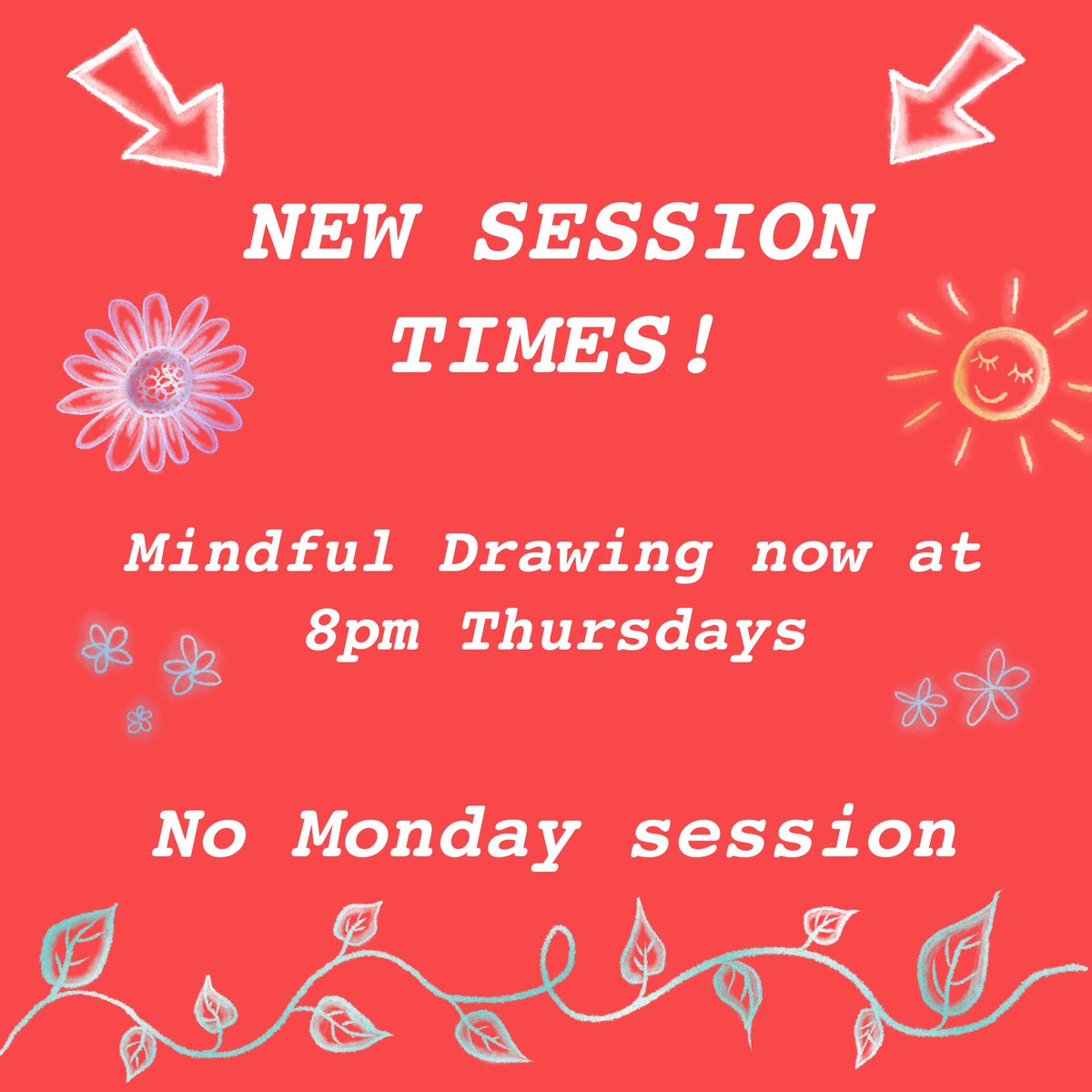 mindfuldrawing's tweet photo. ⭐️ Session update, please read! ⭐️

🍃 We are adapting our timetable for summer

⏰ Mindful Drawing sessions are now at 8pm on Thursdays

🥐 Monday morning sessions are paused for the time being

Thank you all for your continued support, see you soon!

Love, Lorna &amp; Lola https://t.co/aAkB9WNtjK