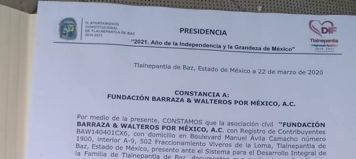 BarrazaWalteros's tweet photo. Agradecemos a la  Presidenta del Sistema  Municipal DIF Tlalnepantla, Lic. Rocio Pérez Cruz al expedirnos la Constancia de Acreditacion de Actividades de nuestra Fundación Barraza &amp; Walteros por México A.C.

#OSC https://t.co/MuBXlWckU1