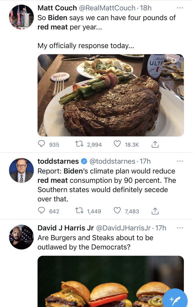 This stuff is completely imaginary. Biden has not proposed any limit on Americans’ meat consumption.What happened: 1) The Daily Mail ran an article that dishonestly connected Biden’s climate plan with a not-at-all-about-Biden study. 2) Others on the right just ran with this.