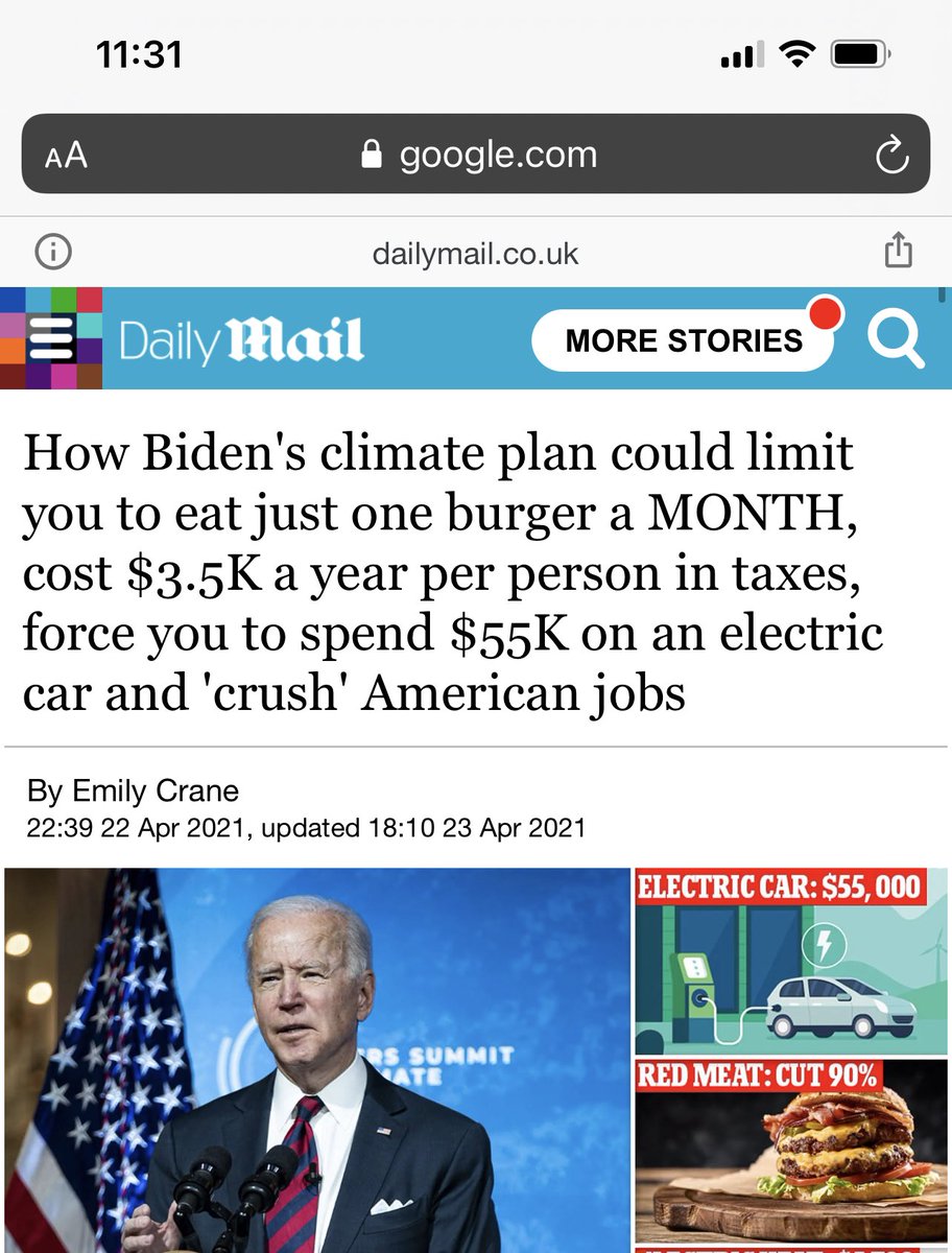 In children’s terms, the study found that if people reduce meat eating by a lot, emissions would fall a lot. Daily Mail was like...Biden wants to cut emissions by a lot. Therefore, he’ll force people to reduce meat eating by the same amount this random study looked at. ???