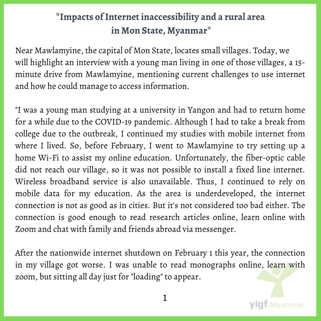 yIGF_Myanmar's tweet photo. My education which was suspended by Covid-19 pandemic had to be stopped by the unlimited mobile data cut. A huge impact on my education and society.

#YIGF #YIGFMyanmar #WhatsHappeningInMyanmar
#InternetShutdownInMyanmar #InternetBlackoutMyanmar #InternetShutdown  #Myanmar https://t.co/0DHC2gIBqs