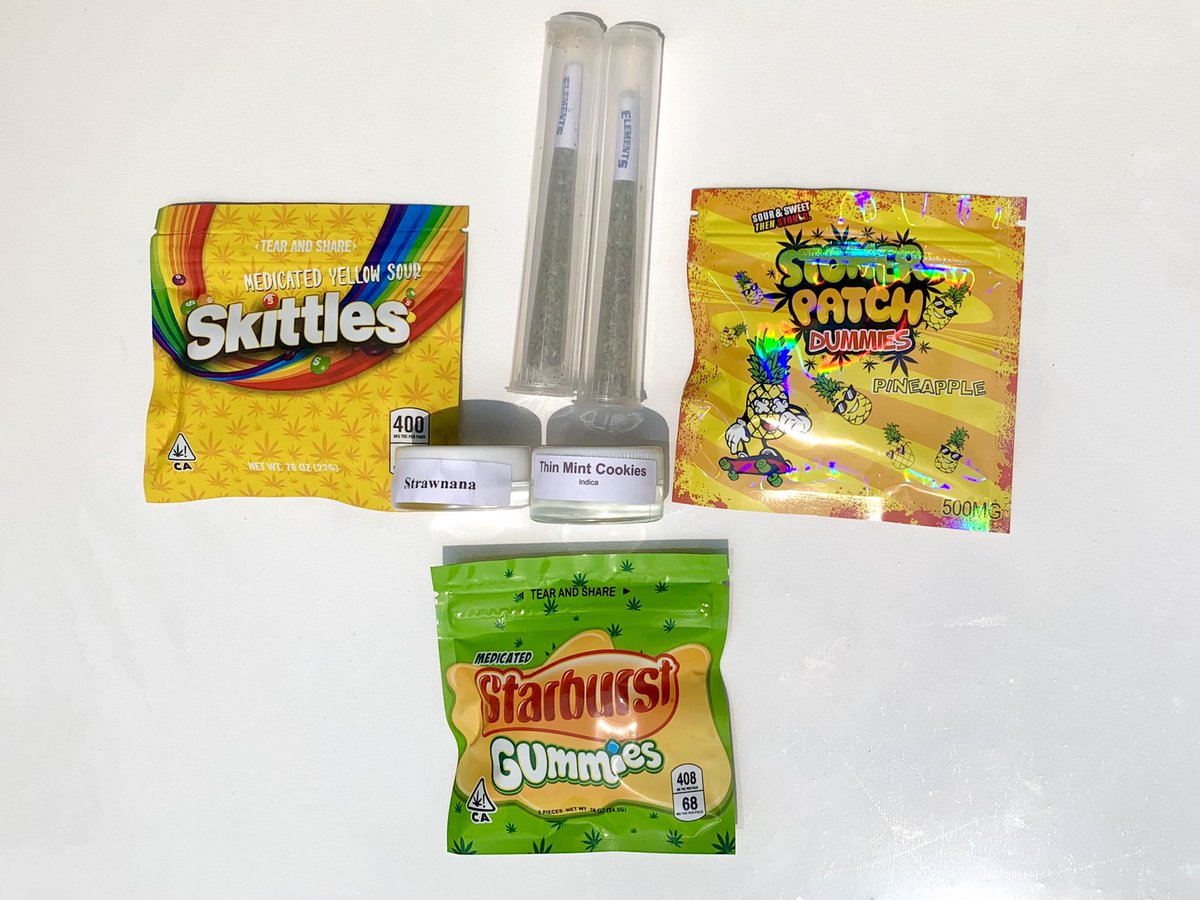 SpookySenseCo's tweet photo. ‼️Enter to win these stoner goodies from @CaliEdiblez‼️🪴

•Two 1g Prerolls
 •1g strawnana Dabs🍓🍌
•1g Thin Mint Cookies Dabs🍪
•1x lemon sour skittles🍋
•1x Starburst Gummies 🌟
•1x pineapple sour patch dummies!🍍 https://t.co/ulucIfeVUC
