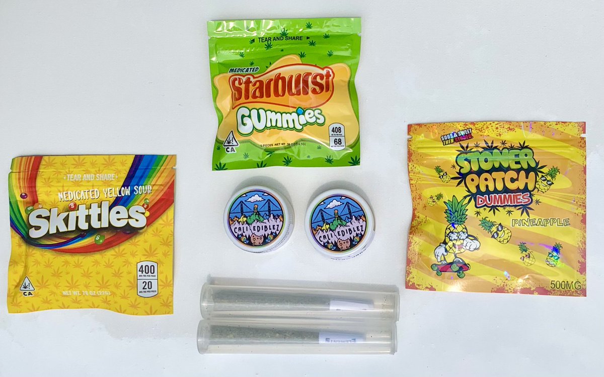 SpookySenseCo's tweet photo. ‼️Enter to win these stoner goodies from @CaliEdiblez‼️🪴

•Two 1g Prerolls
 •1g strawnana Dabs🍓🍌
•1g Thin Mint Cookies Dabs🍪
•1x lemon sour skittles🍋
•1x Starburst Gummies 🌟
•1x pineapple sour patch dummies!🍍 https://t.co/ulucIfeVUC
