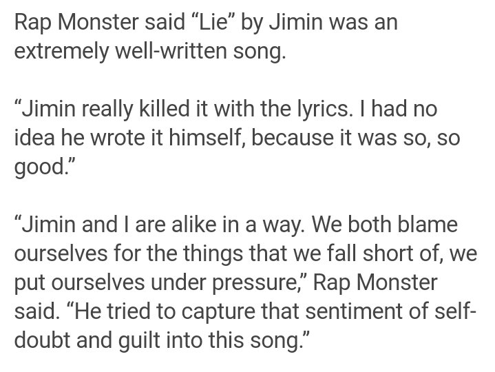 Lie is a masterpiece ,it can mesmerize you with the emotion of the music and the intensity of the lyrics. Jimin really did his best to write them and it turned out so magnificent