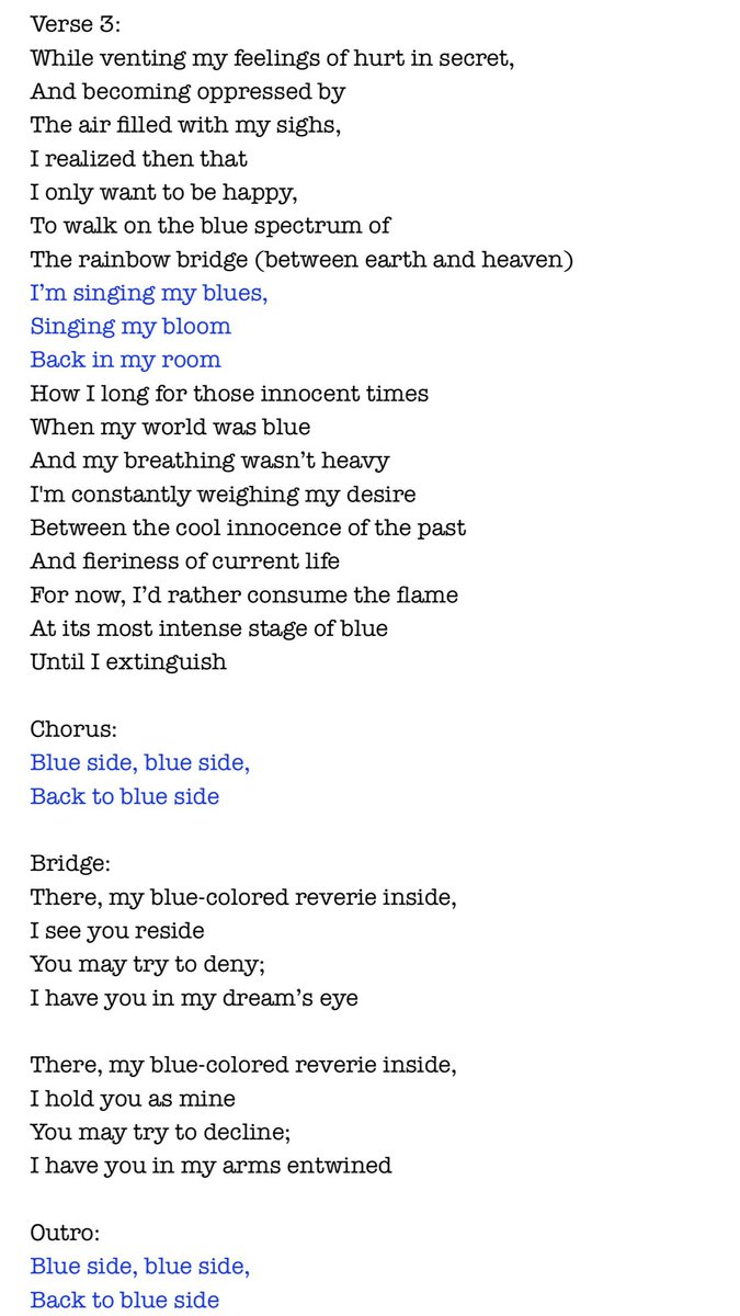 Lets talk about blue side This song is so full of longing and beautifully expresses what I can only call the happy/sads where things are ok but they're not ok. Heres a full breakdown of the song