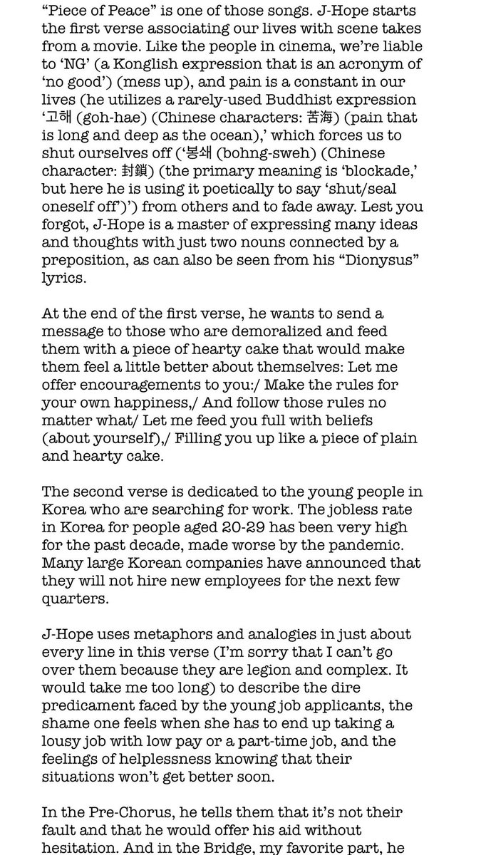 Piece of Peace is oozing with J-Hope’s compassionate words & underscoring the positiveness of BTS' lyrics to offer comforts & hopes, should be an anthem for ARMYs who're trying to find their bearings in life, esp. those weathering through their stormy 20s.