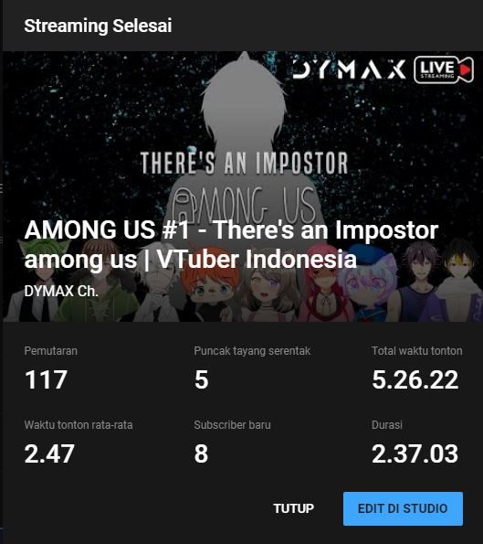 DYMAXVtuber's tweet photo. Otsukaresama semuanya, thank you udah nonton dari awal sampai akhir stream. Meskipun tadi ada suara teriak orang rumah.
jadi, otsu semuanya and i'll see you guys tomorrow with another stream.
#AmonsUs #AmongUsIndonesia #DYMAXLive #DYMAXFam #VtuberID #VtuberEN #vtuberindonesia https://t.co/fHo9v8siQe