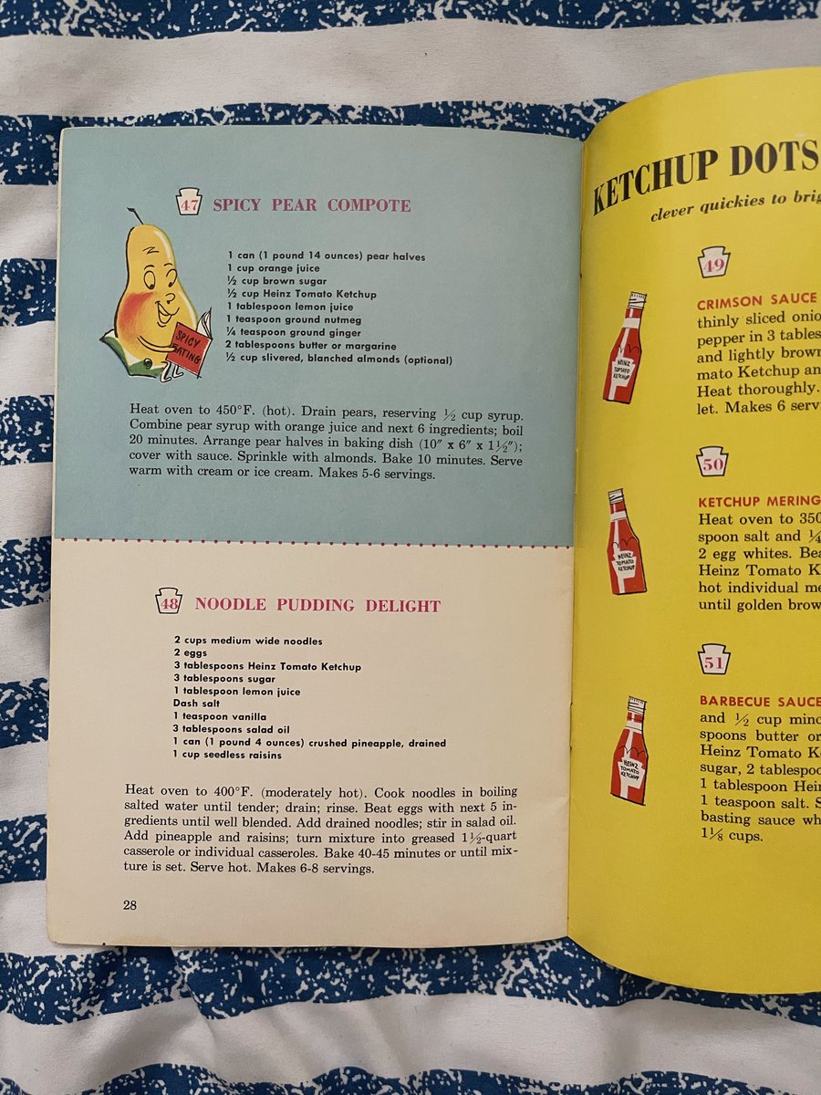My new useless hobby is collecting vintage cookbooks. Here are a few ketchup-forward gems from "57 Prize-Winning Recipes", published in 1957 by Heinz.