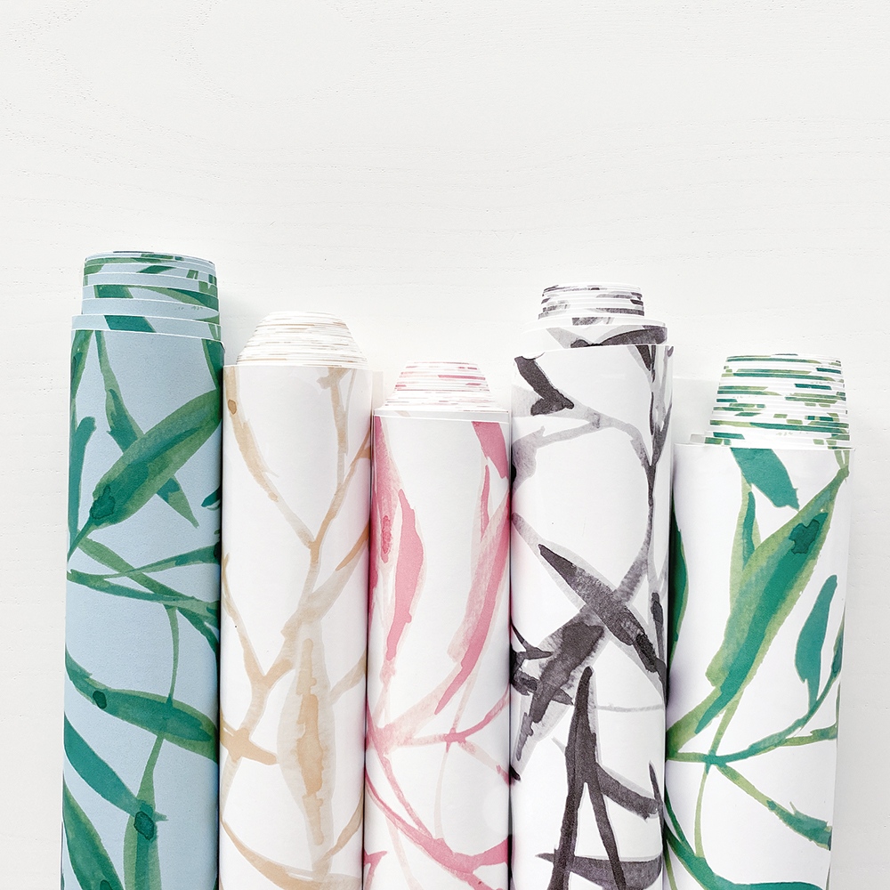 Splashes of scattered foliage arrive in surreal colorways to create a serene, lakeside feeling across your home.  Our Watercolor Leaves print has arrived! tempaper.com/yellow-waterco…