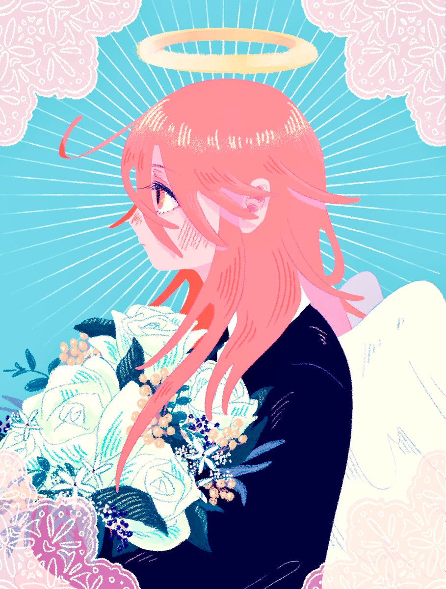 天使の悪魔くんとお花 天使の悪魔くんとお花