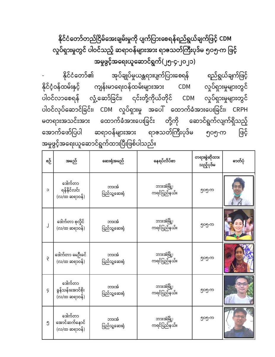 Daily Arrest Warrants - MDs — #Apr25Coup

20 Medical Doctors &amp; Specialists participating #CivilDisobedienceMovement are being charged under section 505 (a). 

MAL-led SAC Terrorists posted this list on a blog hosting by <a href="/Google/">Google</a>'s <a href="/Blogger/">Blogger</a>.

#WhatsHappeningInMyanmar
