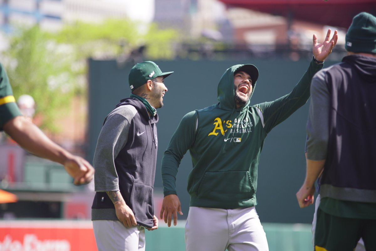 MLB's tweet photo. 13 straight wins has the A’s feeling good. 😄 https://t.co/SeUB7K6vWy