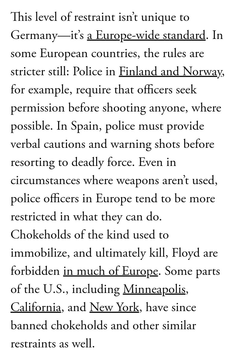 From the Atlantic article, in other European countries, training & policy limit the use of deadly force.