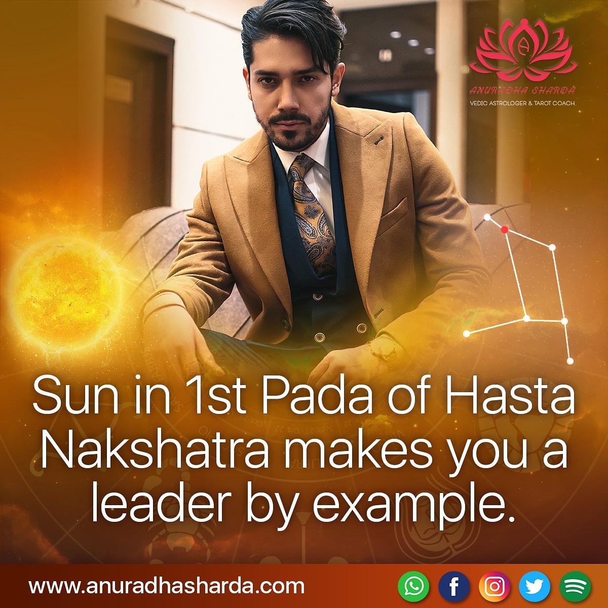 ShardaAnuradha's tweet photo. #astrologyposts #astrologydailyquotes #astrology #dailytransit #vedicastrology #Nakshatra #Hasta #Savitur #skilled #hardwork #Weekday #Sunday #Sun #Large #Father
On a Sunday with Hasta Nakshatra,...
Sun in the 1st Pada of Hasta Nakshatra makes you a leader by example. https://t.co/7jN9b606WP