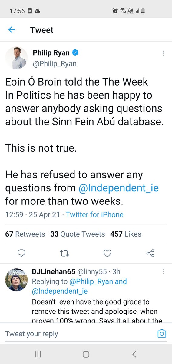 Here,  @Philip_Ryan, after being called out, moves the goalposts from "refused to answer any questions" to "responded to zero queries from me".Where is the  @PressOmb_Irl in all this?