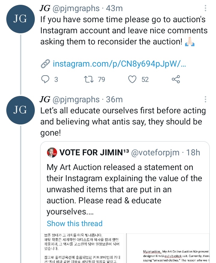 A lot of them claimed that we were sabotaging JM by getting the auction cancelled. However, when the article was first released, solo accounts were encouraging their followers to cancel it as well. So what changed?