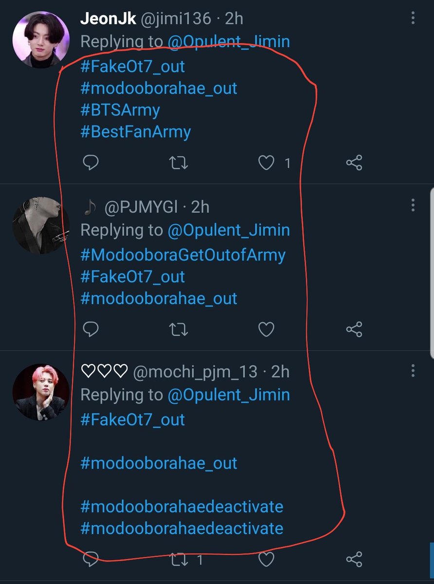 Another thing I want you to focus on is not just the hashtags with Bora's name in it, but the other one. You'll see that there's a #/FakeOt7_out hashtag. But these are solos. So why would they care about someone being an authentic OT7 when they themselves are OT1?