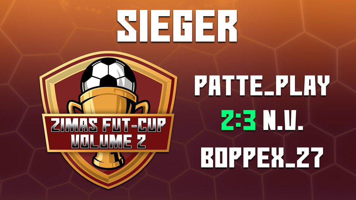 In einem packendem Finale sichert sich Dustin alias Boppex_27 nach einem 3:2 n.V. (0:2 Rückstand) gegen <a href="/PlayPatte/">Patte_Play</a> den Cup-Sieg. Herzlichen Glückwunsch.

Wiederholung: twitch.tv/videos/1000348…

#TournamentOfChampions 
#FUT21 #futcup #fifa21 #fifa #Commentary #Livestream
